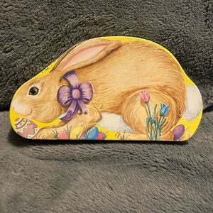 Vintage Yellow Easter Bunny Shaped Container By The Tin Box Company Of America